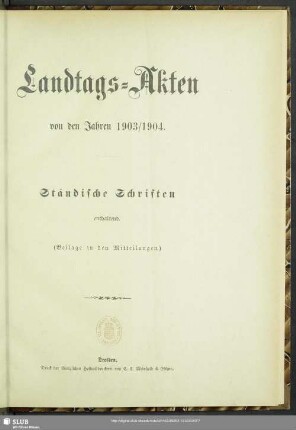 1903/04: Landtags-Akten / Ständische Schriften