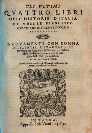 Gli Ultimi Quattro Libri Dell'Historie D'Italia