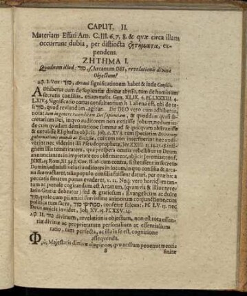 Ζητημα I. Quodnam illud [...] Arcanum Dei, revelationis divina Objectum?