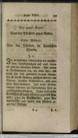 Das zweyte Kapitel. Von den Pflichten gegen Andre