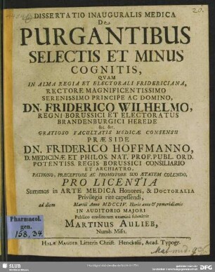 Dissertatio Inauguralis Medica De Purgantibus Selectis Et Minus Cognitis