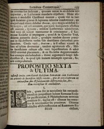 Propositio Sexta & Ultima.