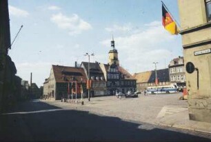 DDR. Pulsnitz. Am Markt. Blick von der Ecke Robert-Koch-Straße zum Rathaus