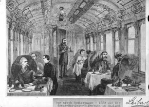 Der erste Speisewagen auf der Great-Northern-Eisenbahn in England