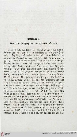 Beilage 1: Von den Biographen des heiligen Fridolin