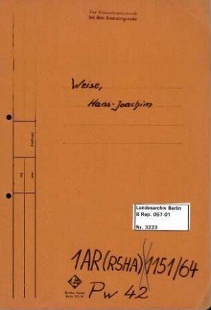 Personenheft Hans-Joachim Weise (*23.01.1911), SS-Obersturmführer