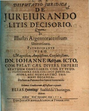 Disp. iur. de iureiurando litis decisorio
