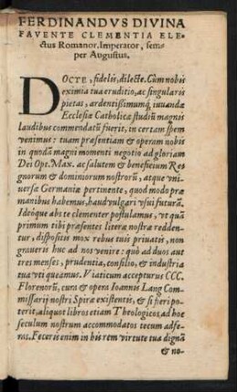 Ferdinandus Divina Favente Clementia Electus ...
