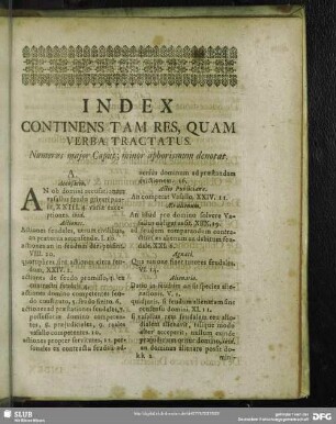 Index Continens Tam Res, Quam Verba Tractatus