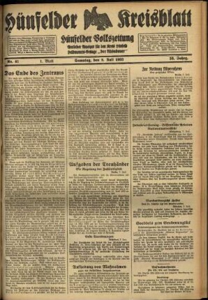 Erste Ausgabe vom Samstag, den 08. Juli 1933.