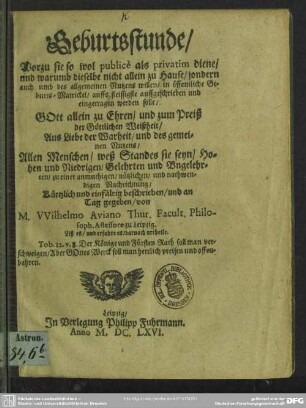 Geburtsstunde, worzu sie so wol publice als privatim diene