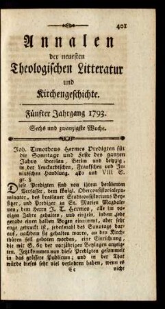 Sechs und zwanzigste Woche