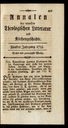 Sechs und zwanzigste Woche