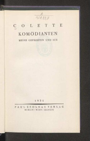 Komödianten : meine Gefährten und ich