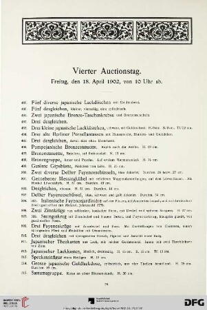 Vierter Auctionstag. Freitag, den 18. April 1902, von 10 Uhr ab (Nr. 489-666)