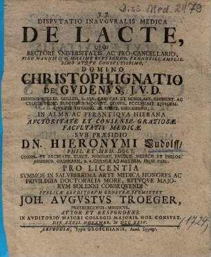 Dispvtatio Inavgvralis Medica De Lacte
