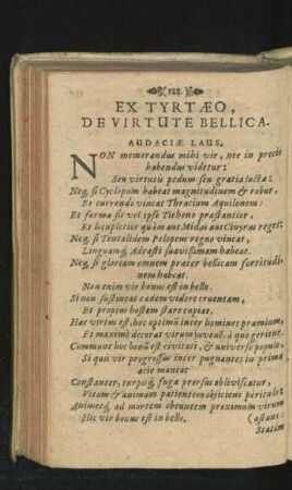 Ex Tyrtaeo, De Virtute Bellica.