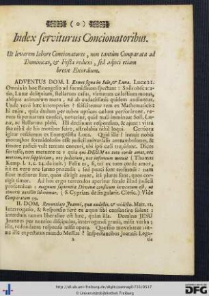 Index serviturus Concionatoribus.