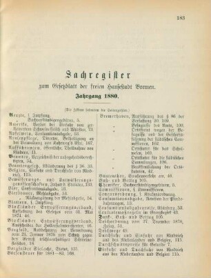 Sachregister zum Gesetzblatt der freien Hansestadt Bremen