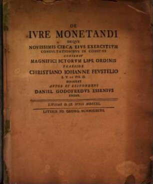 De iure monetandi deque novissimis circa eius exercitium consultationibus in comitiis