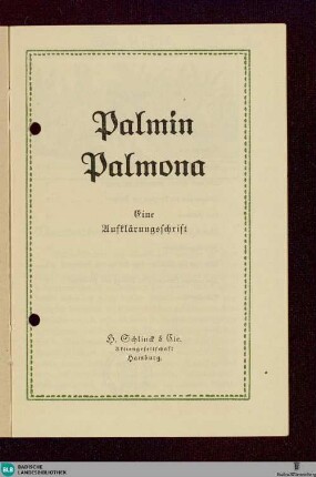 Palmin, Palmona : eine Aufklärungsschrift