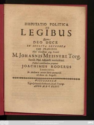 Disputatio Politica De Legibus