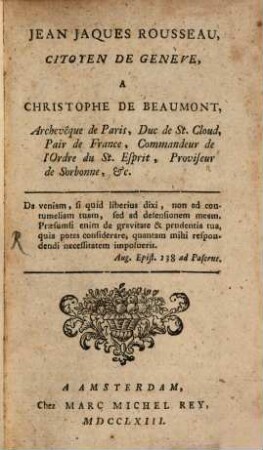 Jean-Jacques Rousseau a Christophe de Beaumont
