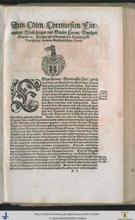 Dem Edlen / Ehrenvesten / Fürnemmen / Fürsichtigen und Weysen Herren / Bernhart Brandt …