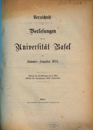 Verzeichnis der Vorlesungen. 1875, 1875. SS.