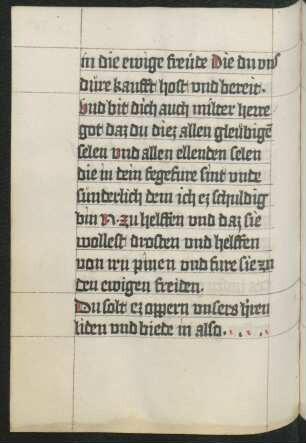 100 Paternoster und Ave Maria, 130-teiliger Gebetszyklus (Menschwerdung bis Kreuzestod), nach jeweils zehn Ermahnungen und einem Schlußgebet unterbrochen von ein bis drei Gebeten zum Mitleiden Mariens