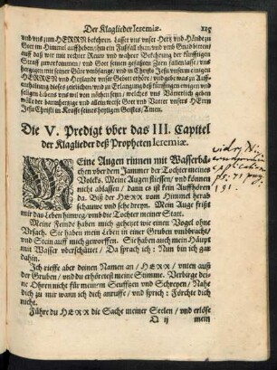 Die V. Predigt uber das III. Capitel der Klaglieder deß Propheten Ieremiae.
