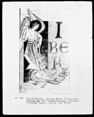 Evangeliar aus Sankt Ägidien (sog. Riddagshäuser Evangeliar), fol. 21 r: Erzengel Michael tötet den Drachen