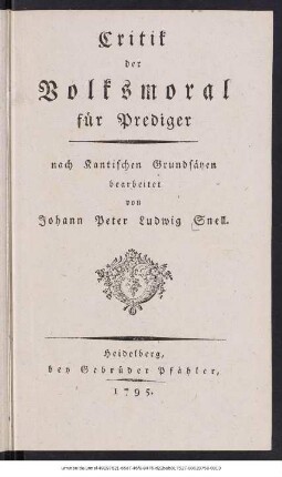 Critik der Volksmoral für Prediger : nach Kantischen Grundsätzen