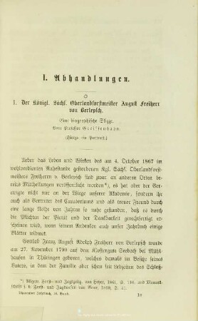 I.1. Der königlich sächsische Oberlandforstmeister August Freiherr von Berlepsch