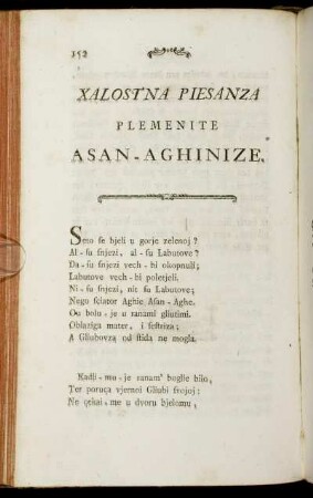 Xalostna Piesanza Pelementi Asan- Aghinize. / Klag-Gesang von der edlen Braut des Asan Aga.