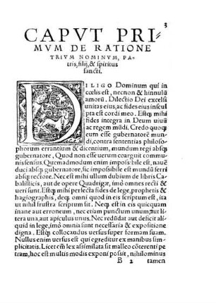 Capvt Primvm De Ratione Trivm Nominvm, Patris filij, & spititus sancti.
