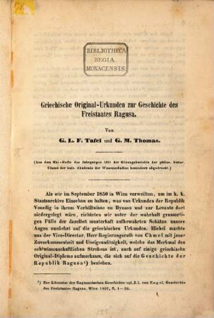 Griechische Original-Urkunden zur Geschichte des Freistaates Ragusa