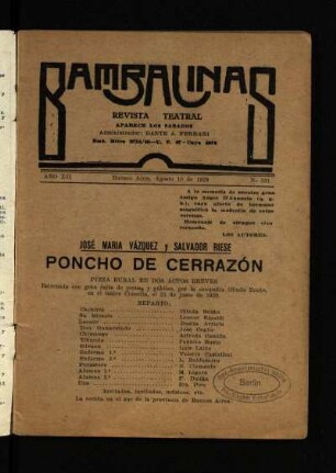Poncho de cerrazón : pieza rural en dos actos breves