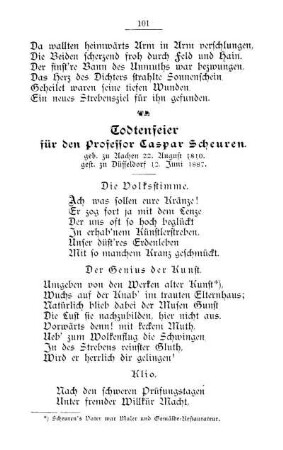 Todtenfeier für den Professor Caspar Scheuren