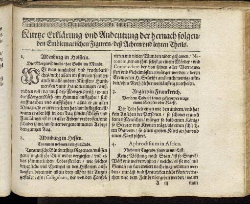 Kurtze Erklärung und Andeutung der hernach folgenden Emblematischen Figuren/ deß Achten letzten Theils.