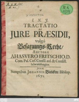 Tractatio De Iure Praesidii, vulgo Besatzungs-Recht