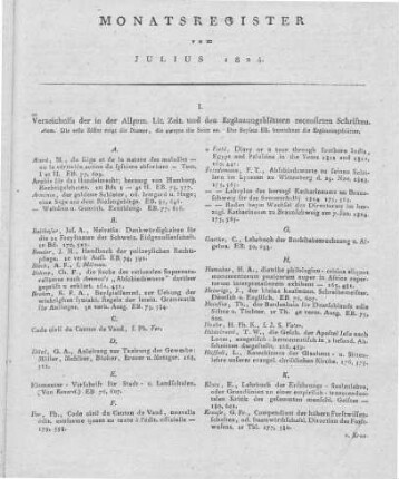 Monatsregister vom Julius 1824