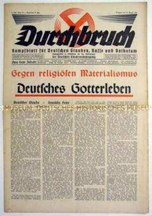 Religiöse Wochenzeitung "Durchbruch" über "deutschen Glauben"