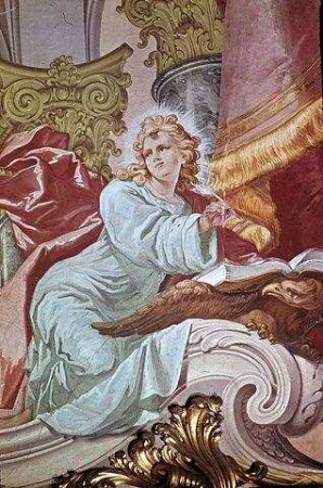 Die Evangelisten Markus und Johannes und Engel mit Vorhangdraperie