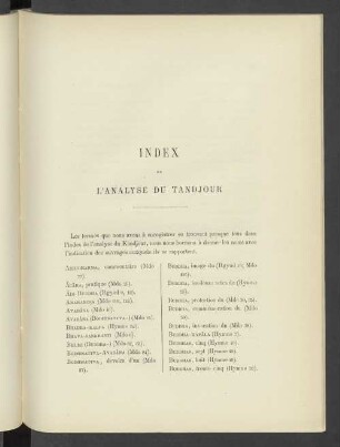 Index de l'analyse du Tandjour