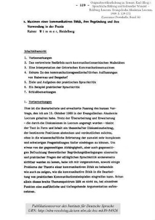 Maximen einer kommunikativen Ethik - ihre Begründung und ihre Anwendung in der Praxis