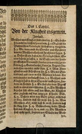 1-26, Das I. Capitel: Von der Klugheit insgemein