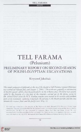 16: Tell Farama (Pelusium) : preliminary report on second season of polish-egyptian excavations
