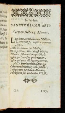 a9r In laudem sanctorianae artis, Carmen Octanij Menini