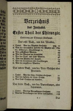 Verzeichniß des Innhalts.